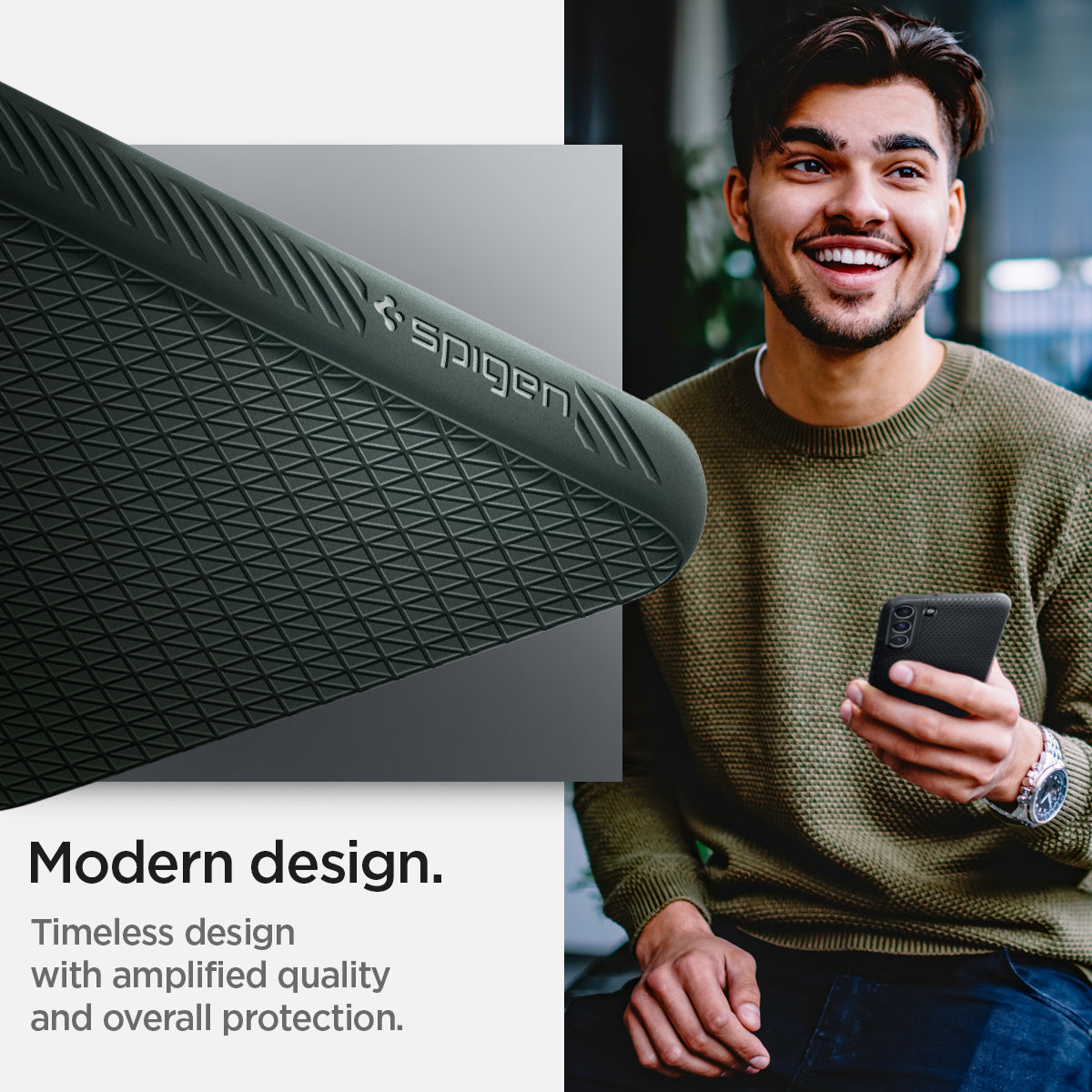 ACS04521 - Galaxy S22 Plus 5G Case Liquid Air in abyss green showing the modern design. Timeless design with amplified quality and overall protection