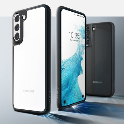 ACS03955 - Galaxy S22 Plus 5G Case Ultra Hybrid in matte black showing back and front.
