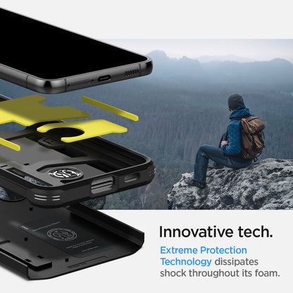 ACS03991 - Galaxy S22 5G Case Tough Armor in black innovative tech. Extreme protection technology dissipates shock throughout its foam.