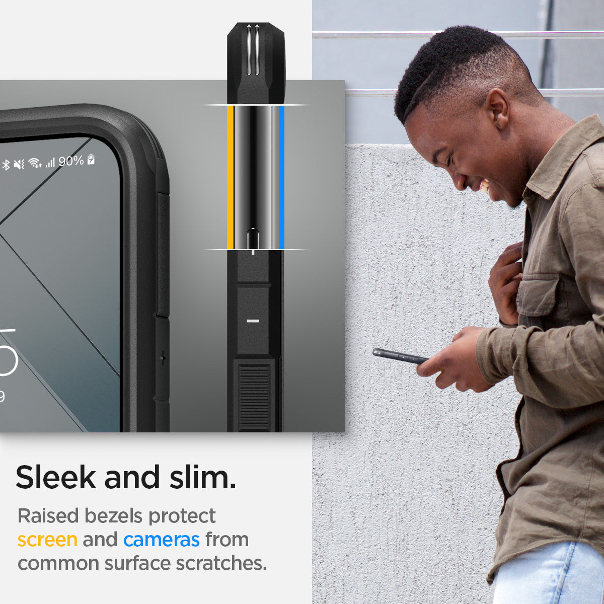 ACS03991 - Galaxy S22 5G Case Tough Armor in black sleek and slim. Raised bezels protect screen and cameras from common surface scratches.