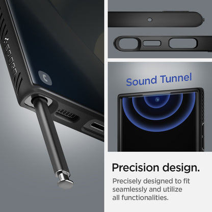 ACS03915 - Galaxy S22 Ultra 5G Case Liquid Air in black showing the precisely designed to fit seamlessly and utilize all functionalities