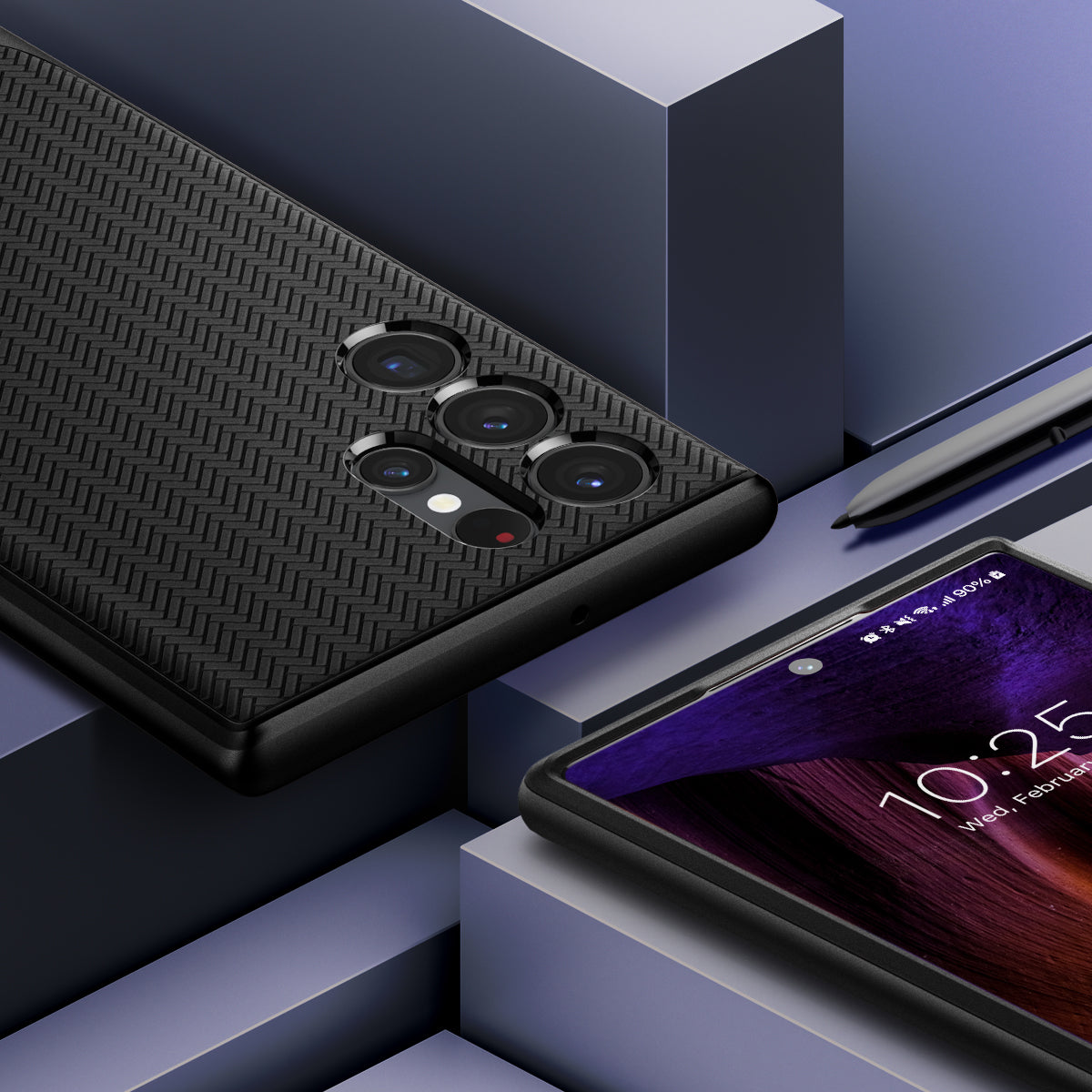 ACS03925 - Galaxy S22 Ultra 5G Case Neo Hybrid in black showing front and back with the pen.