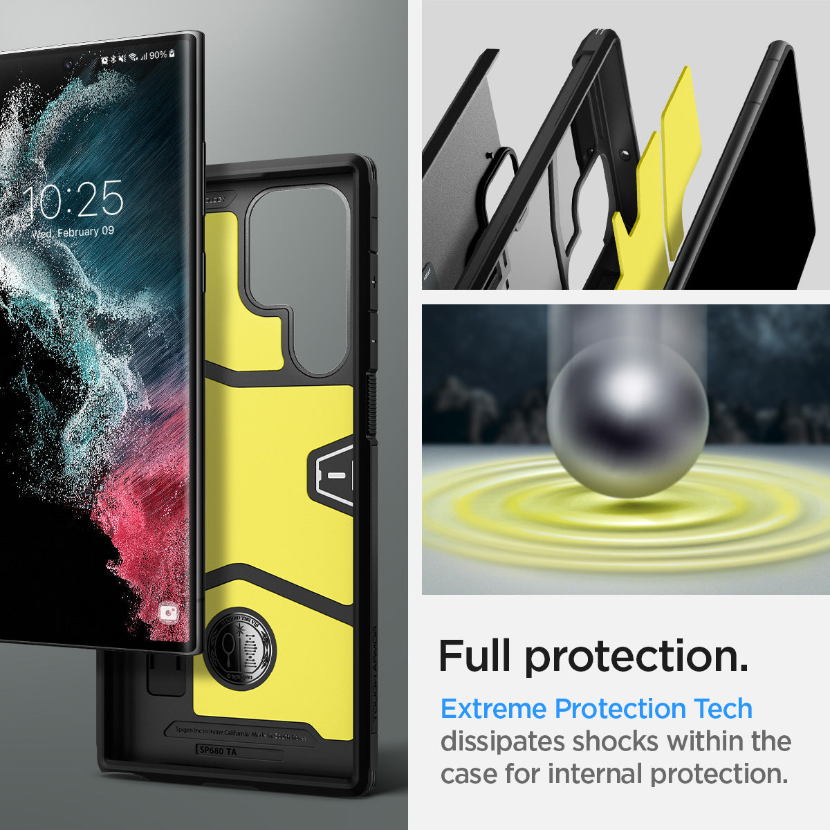 ACS03923 - Galaxy S22 Ultra 5G Case Tough Armor in black full protection. Extreme protection tech dissipates shocks within the case for internal protection.