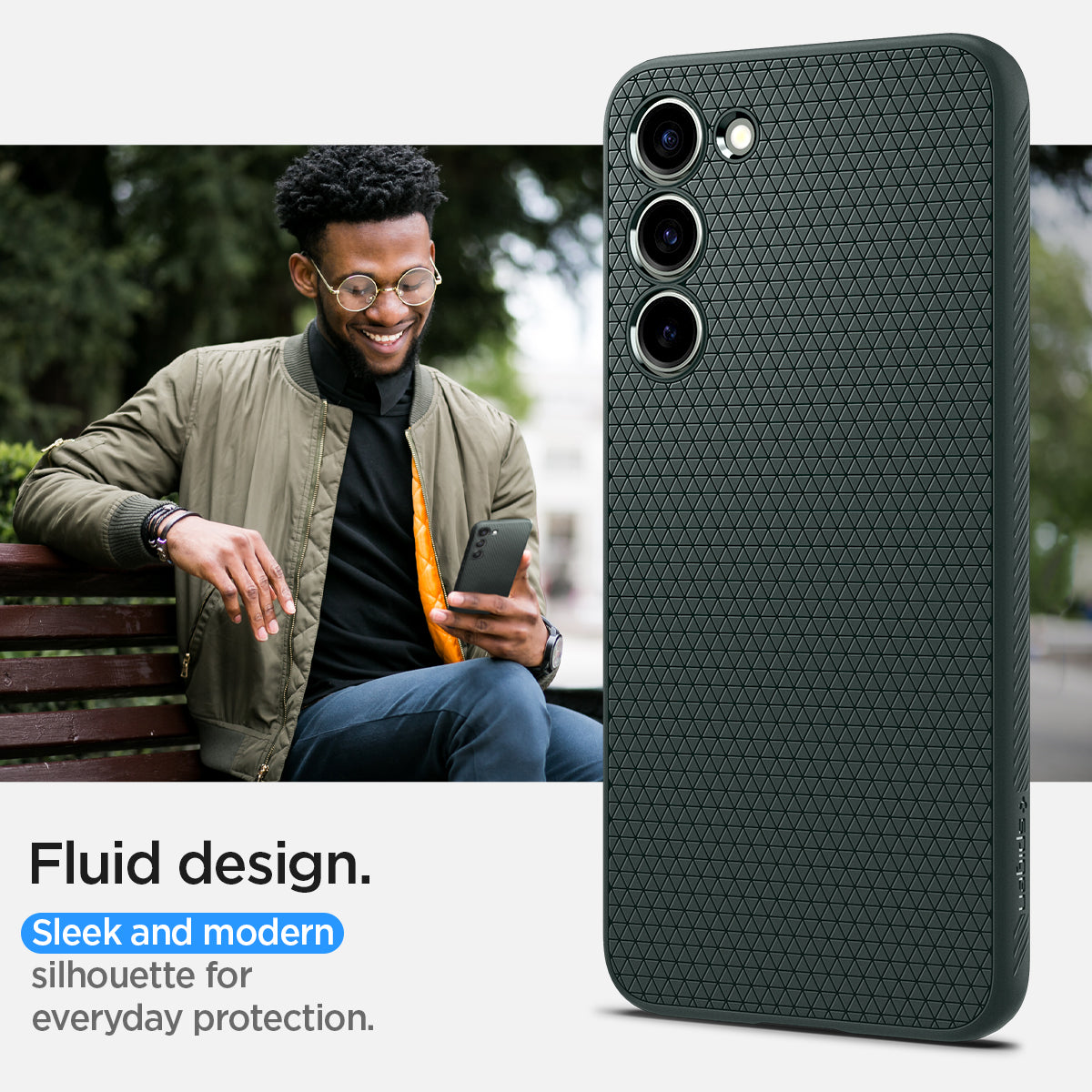 ACS05713 - Galaxy S23 Case Liquid Air in abyss green showing the fluid design. Sleek and modern silhouette for everyday protection