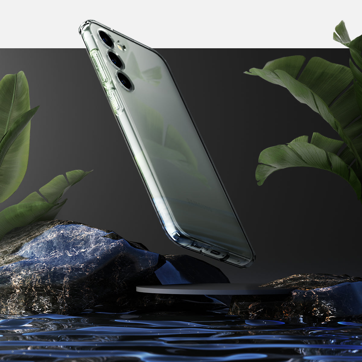 ACS05708 - Galaxy S23 Case Liquid Crystal in crystal clear showing back over the water.