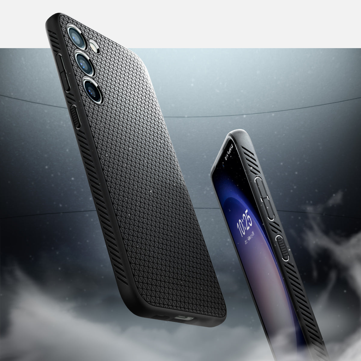 ACS05666 - Galaxy S23 Plus Case Liquid Air in matte black showing the back, partial side and partial front