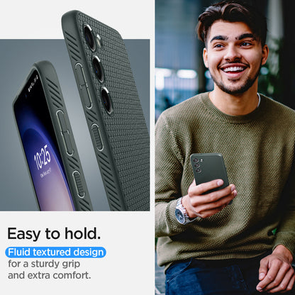 ACS05666 - Galaxy S23 Plus Case Liquid Air in matte black showing the easy to hold. Fluid textured design for a sturdy grip and extra comfort