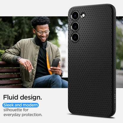 ACS05666 - Galaxy S23 Plus Case Liquid Air in matte black showing the fluid design. Sleek and modern silhouette for everyday protection