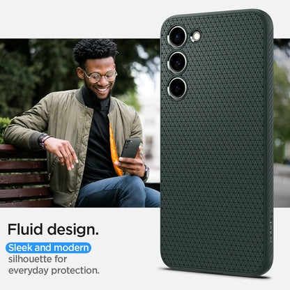 ACS05667 - Galaxy S23 Plus Case Liquid Air in abyss green showing the fluid design. Sleek and modern silhouette for everyday protection