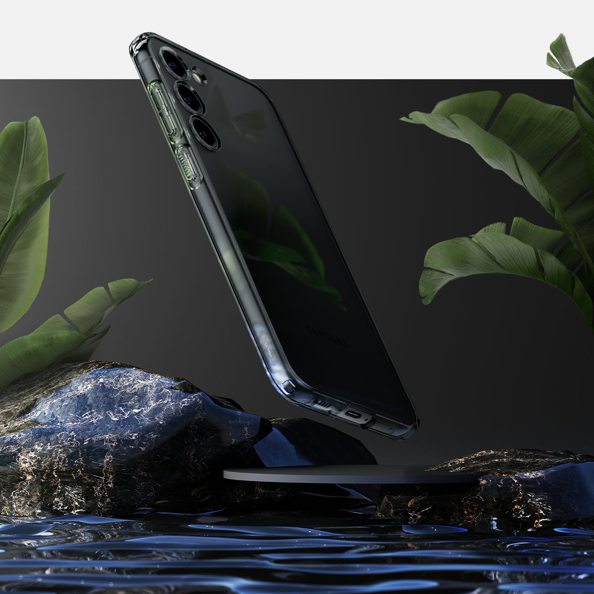 ACS05663 - Galaxy S23 Plus Case Liquid Crystal in space crystal showing back over the water.
