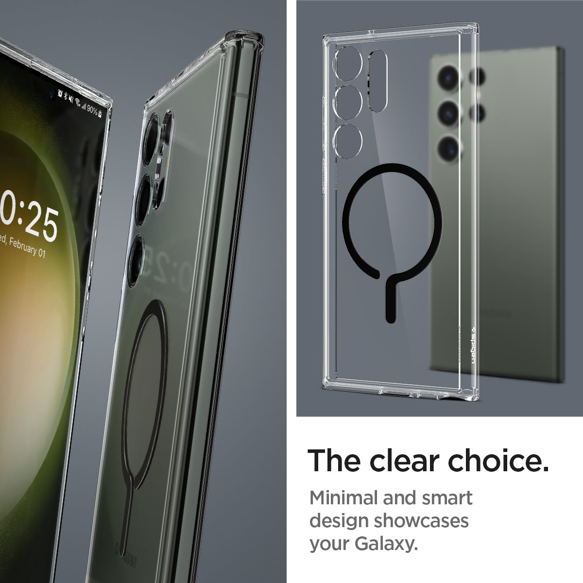 ACS05621 - Galaxy S23 Ultra Case Ultra Hybrid One Tap Ring in black the clear choice. minimal and smart design showcases your galaxy.