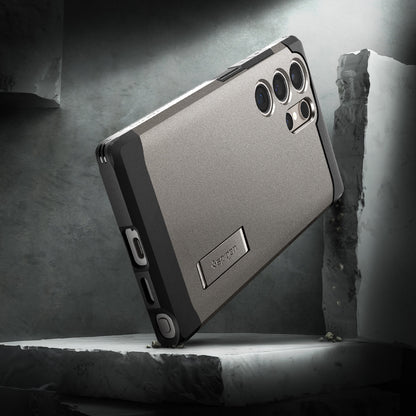 ACS07301 - Galaxy S24 Ultra Case Tough Armor in Gunmetal showing the back, partial side and bottom