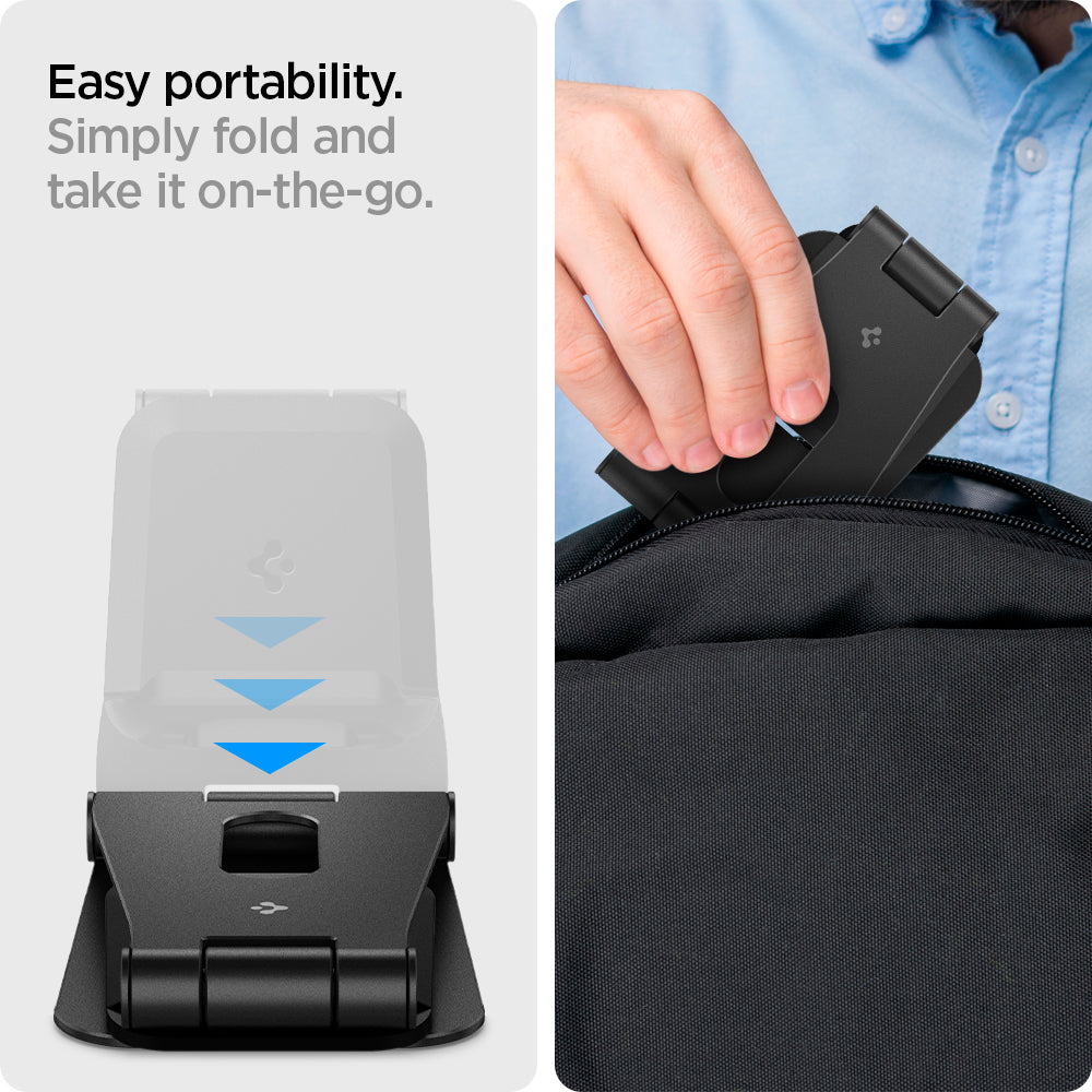 AMP02780 - S311 Charger Stand in black showing the easy portability. Simply fold and take it on-the-go