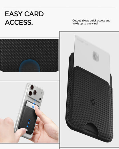 AFA10405 - MagSafe Card Holder Slim Fold (MagFit) | S314-1 in Black showing easy card access. cutout allows quick access and holds up to one card