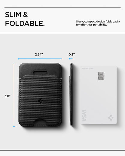 AFA10405 - MagSafe Card Holder Slim Fold (MagFit) | S314-1 in Black showing slim and foldable. sleek compact design folds easily for effortless portability.