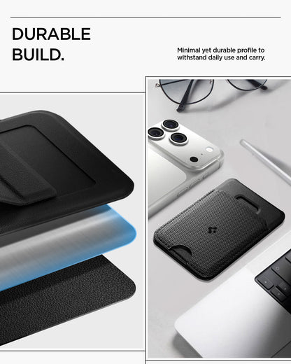 AFA10405 - MagSafe Card Holder Slim Fold (MagFit) | S314-1 in Black showing durable build. minimal yet durable profile to withstand daily use and carry