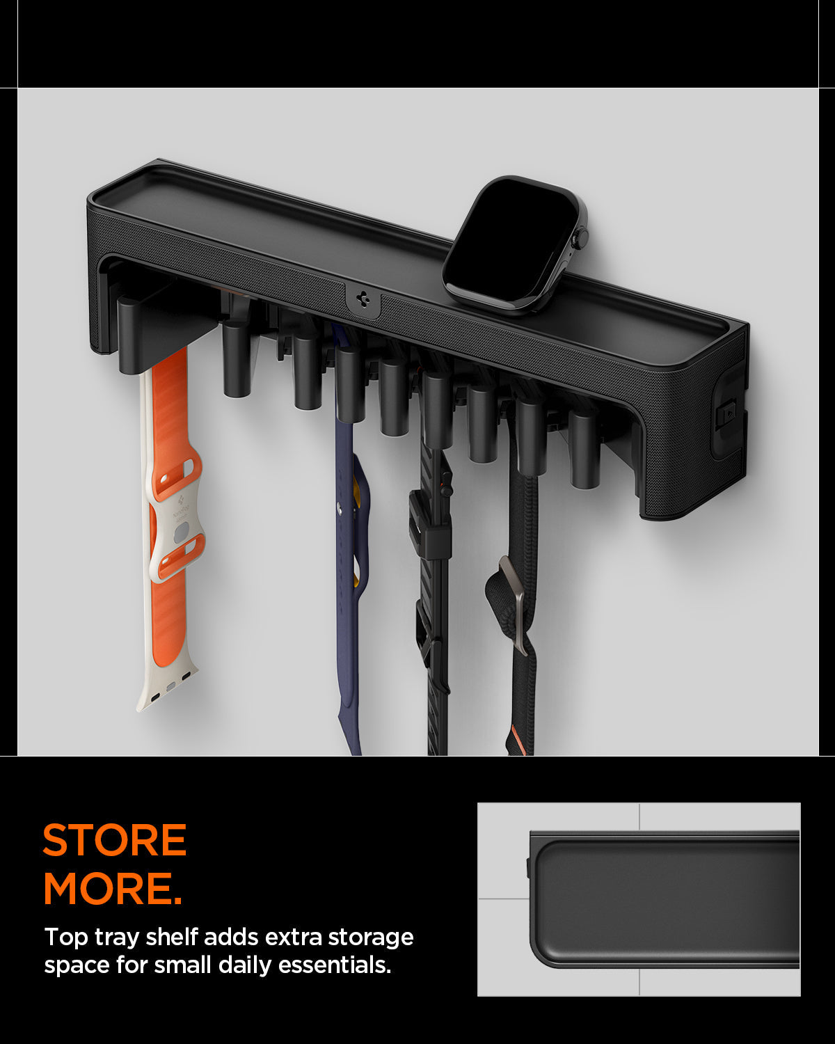 AMP09445 - Watch Band Organizer | S341 showing the top tray shelf adds extra storage space for small daily essentials