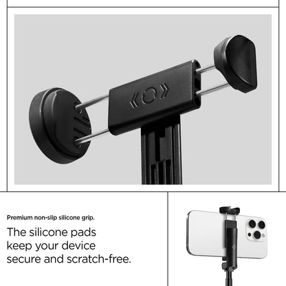 AMP09336 - Tripod Selfie Stick S541W in Black showing the premium non-slip silicone grip. The silicone pads keep your device secure and scratch-free
