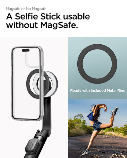 AMP07656 - Tripod Selfie Stick (Magfit) | S571W showing a selfie stick usable without magsafe. Ready with included metal ring