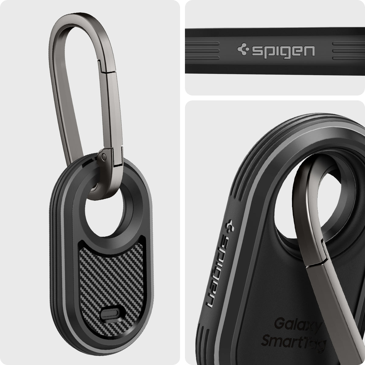 ACS06271 - Galaxy SmartTag 2 Case Rugged Armor in matte black showing front and back with carabiner.