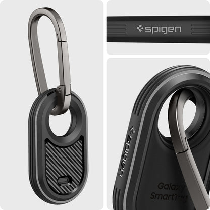 ACS06271 - Galaxy SmartTag 2 Case Rugged Armor in matte black showing front and back with carabiner.
