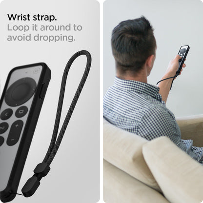 ACS03745 - Siri Remote (2nd Gen) Rugged Armor Magnetic Tech in matte black showing the wrist strap. Loop it around to avoid dropping