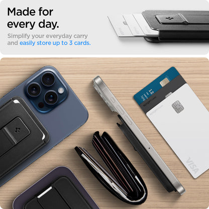 AFA07149 - MagSafe Card Holder Smart Fold 2 (MagFit) in Black showing how to simplify your everyday carry and easily store up to 3 cards