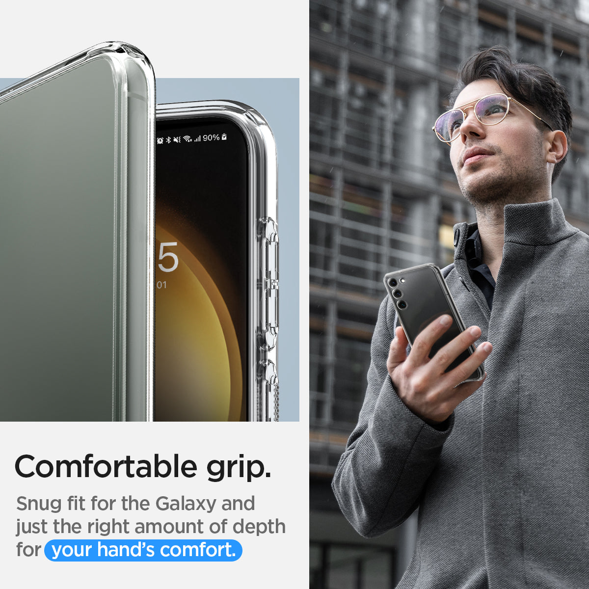 ACS05714 - Galaxy S23 Case Ultra Hybrid in crystal clear comfortable grip. snug fit for the galaxy and just the right amount of depth for your hand's comfort.