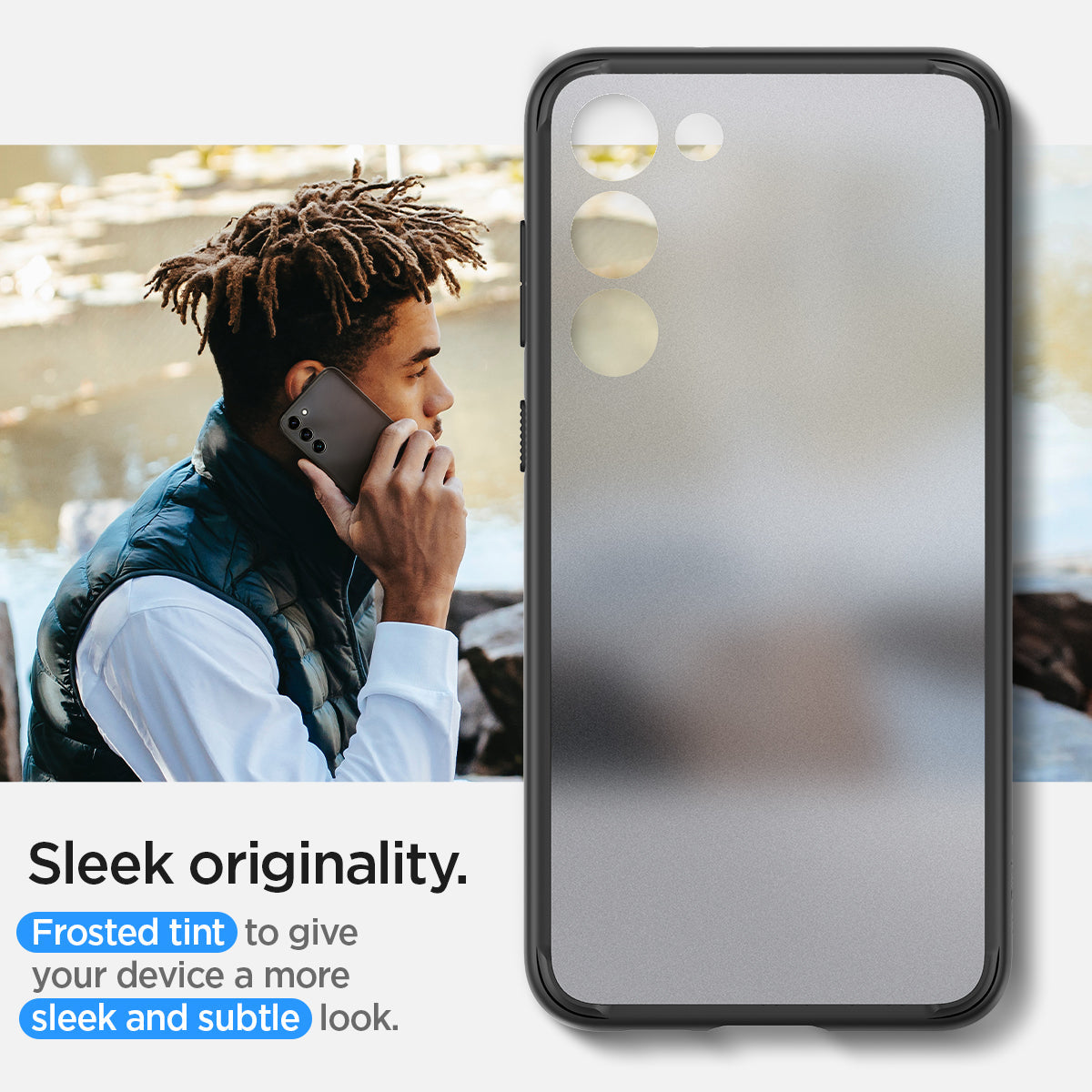 ACS05716 - Galaxy S23 Case Ultra Hybrid in frost black sleek originality. Give your device a frosted tint for a more sleek and subtle look.