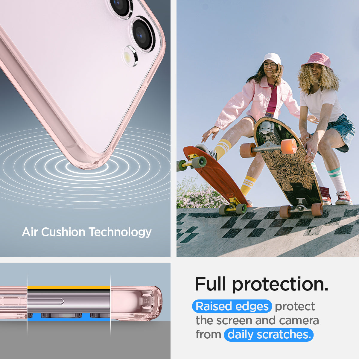 ACS06087 - Galaxy S23 Case Ultra Hybrid in rose crystal full protection. raised edges protect the screen and camera from daily scratches. Aircushion technology.