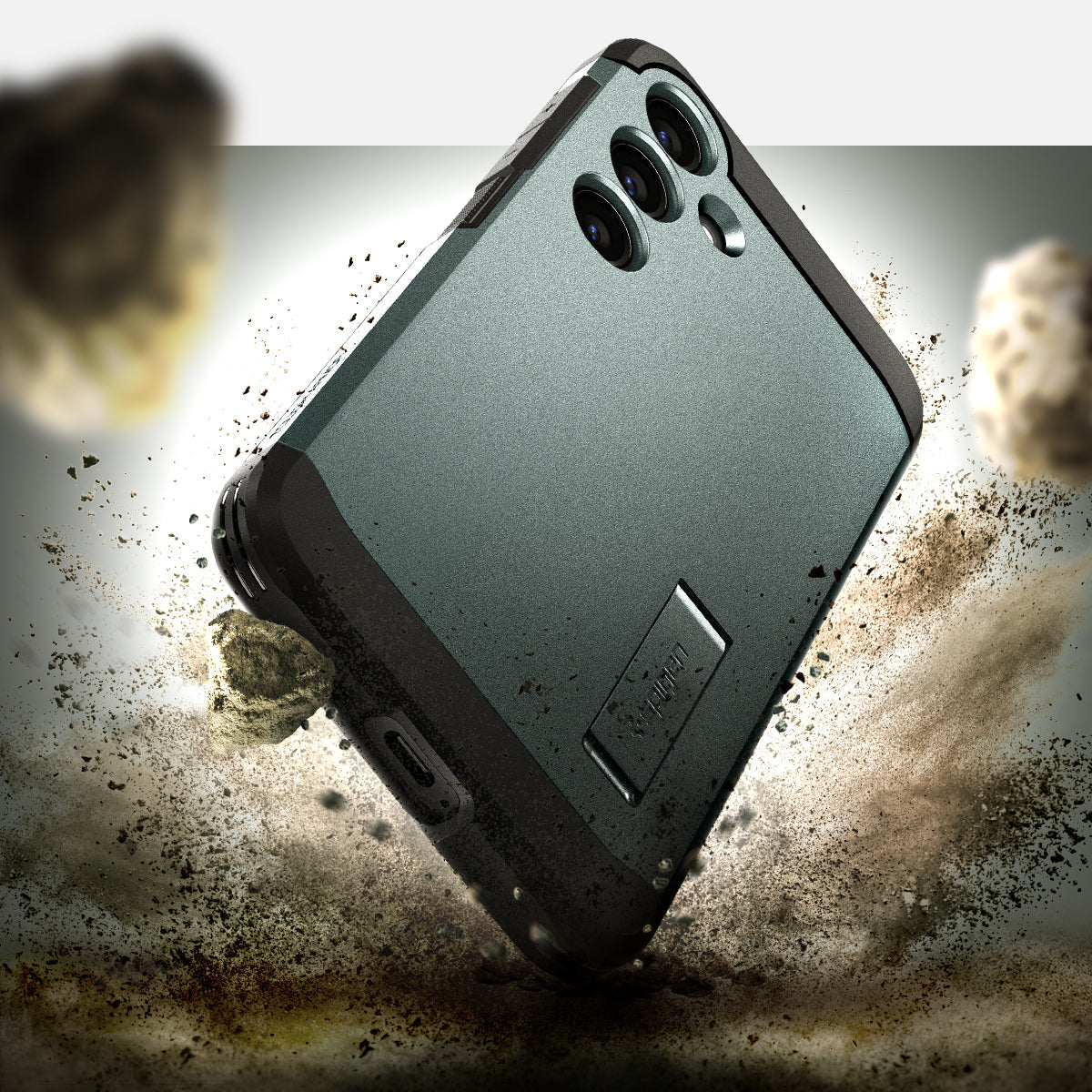 ACS07357 - Galaxy S24 Case Tough Armor in Abyss Green showing the back, partial side and bottom