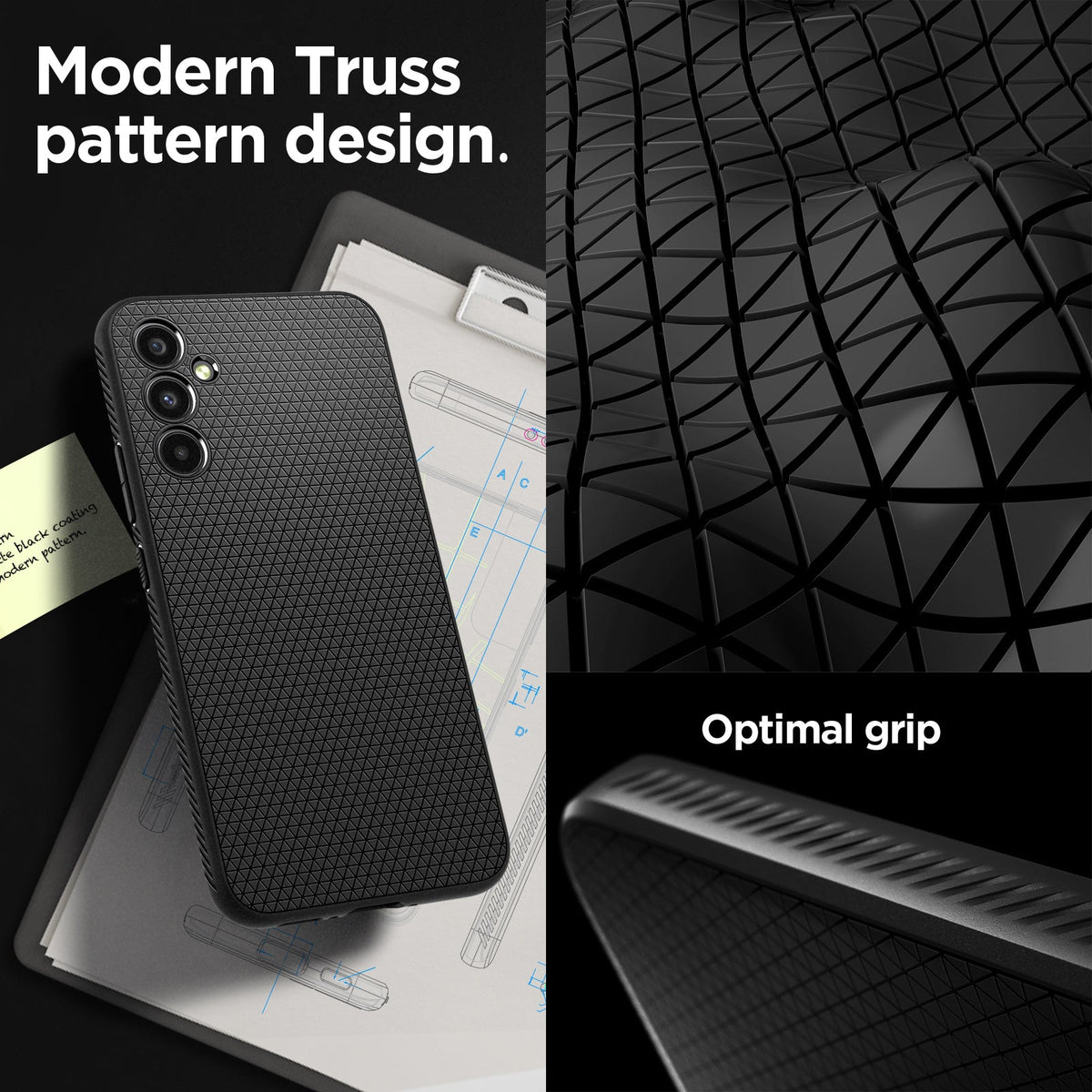 ACS05905 - Galaxy A34 5G Case Liquid Air in Matte Black modern truss pattern design. Optimal grip.