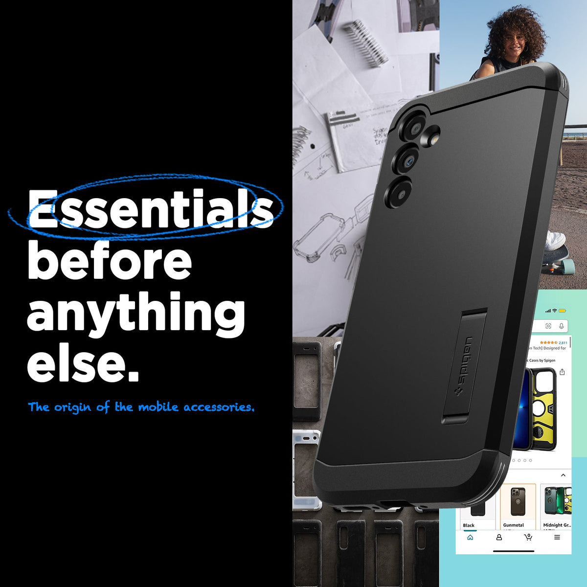 ACS05882 - Galaxy A34 5G Case Tough Armor in Black showing the back, partial side and bottom
