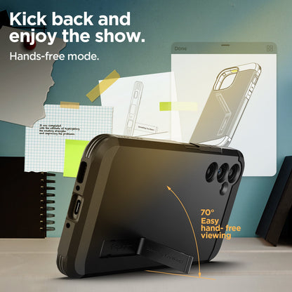 ACS05882 - Galaxy A34 5G Case Tough Armor in Black showing the 70 degrees easy hand-free viewing