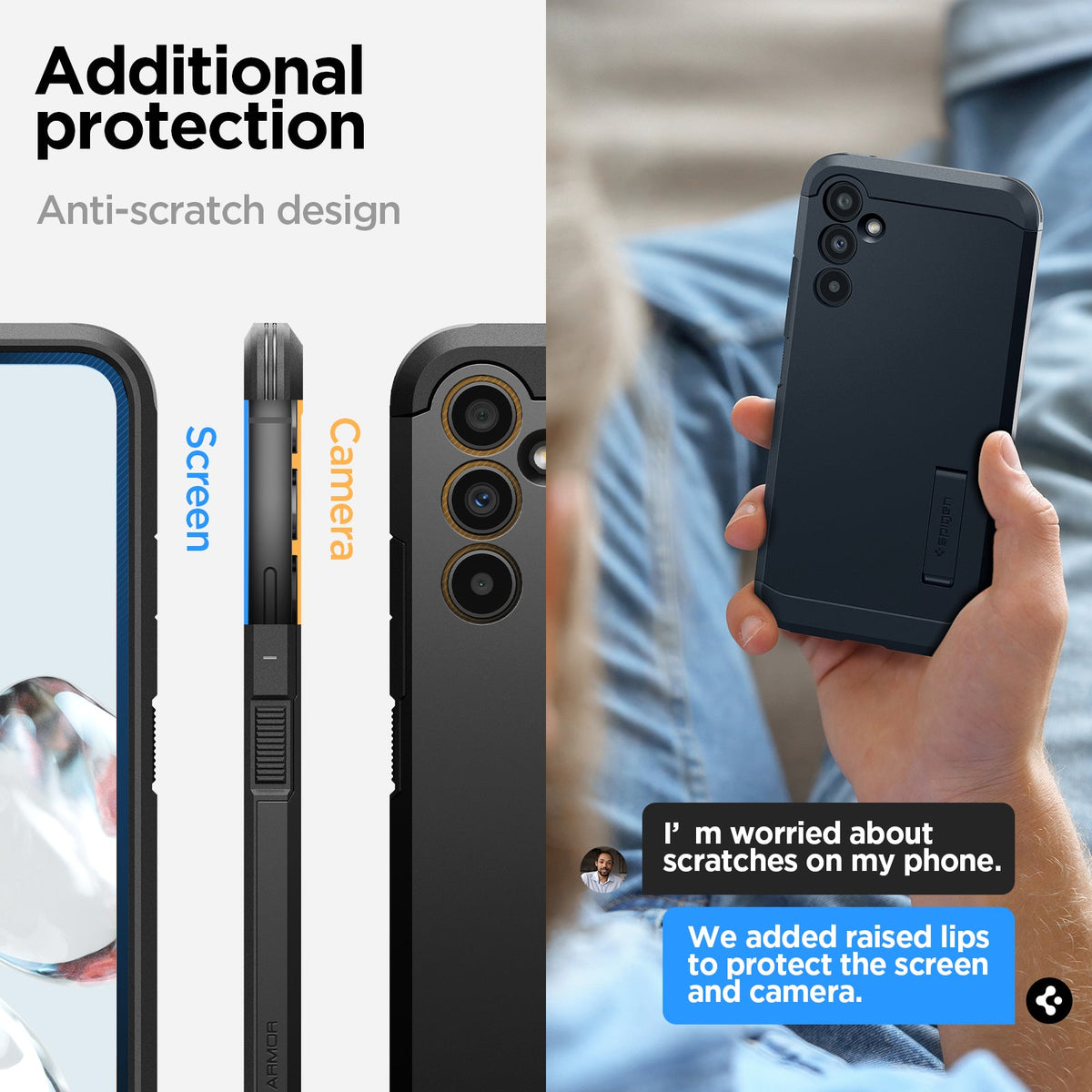 ACS05882 - Galaxy A34 5G Case Tough Armor in Black showing the additional protection. Anti scratch design