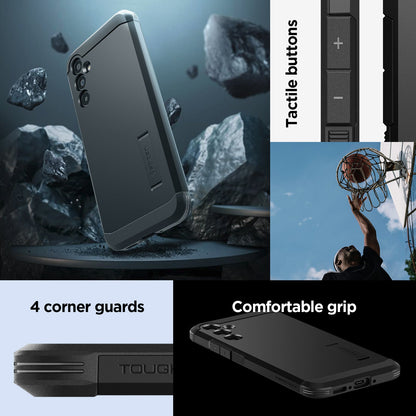 ACS05882 - Galaxy A34 5G Case Tough Armor in Black showing the tactile buttons with comfortable grip and 4 corner guards