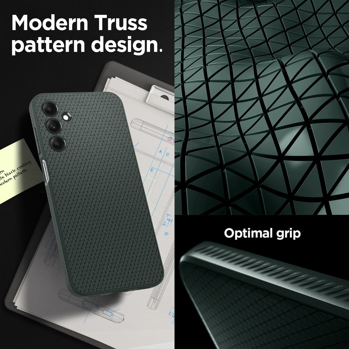 ACS07247 - Galaxy A15 5G Case Liquid Air in Abyss Green modern truss pattern design. Optimal grip.