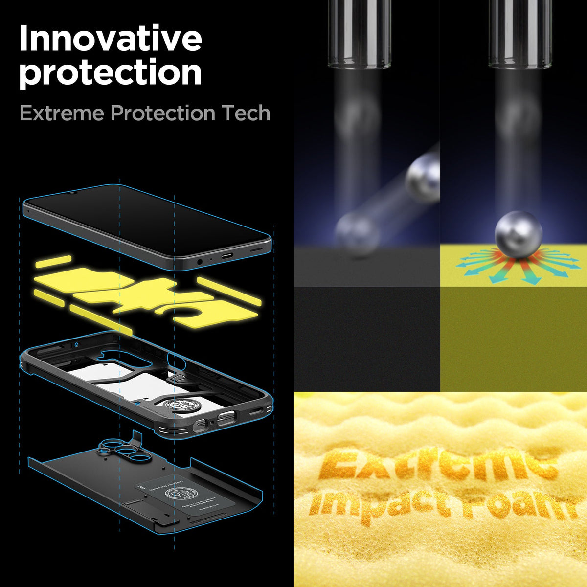 ACS07242 - Galaxy A15 5G Case Tough Armor in Black showing the innovative protection. Extreme Protection Tech