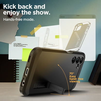 ACS07242 - Galaxy A15 5G Case Tough Armor in Black showing the 70 degrees easy hand-free viewing