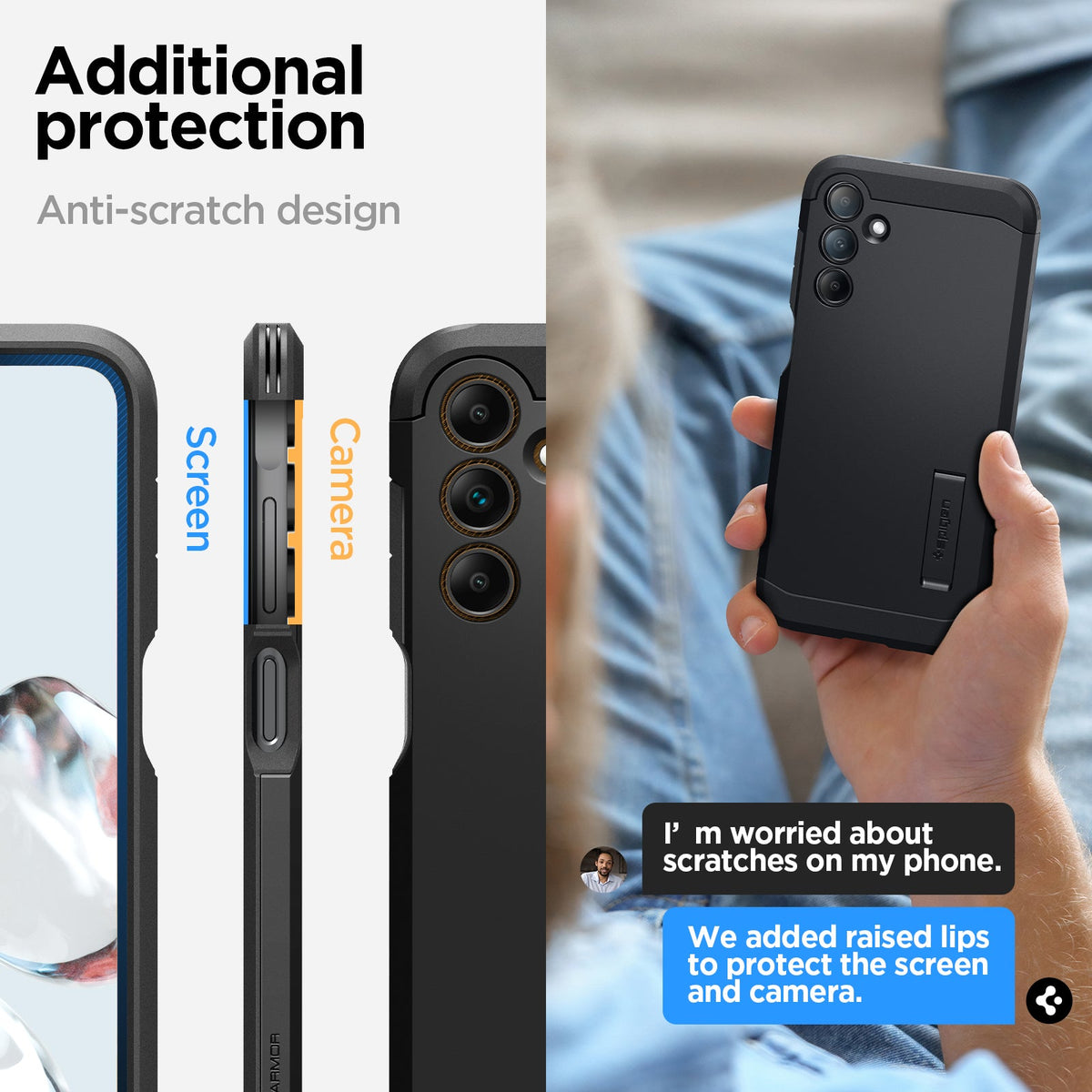 ACS07242 - Galaxy A15 5G Case Tough Armor in Black showing the additional protection. Anti scratch design
