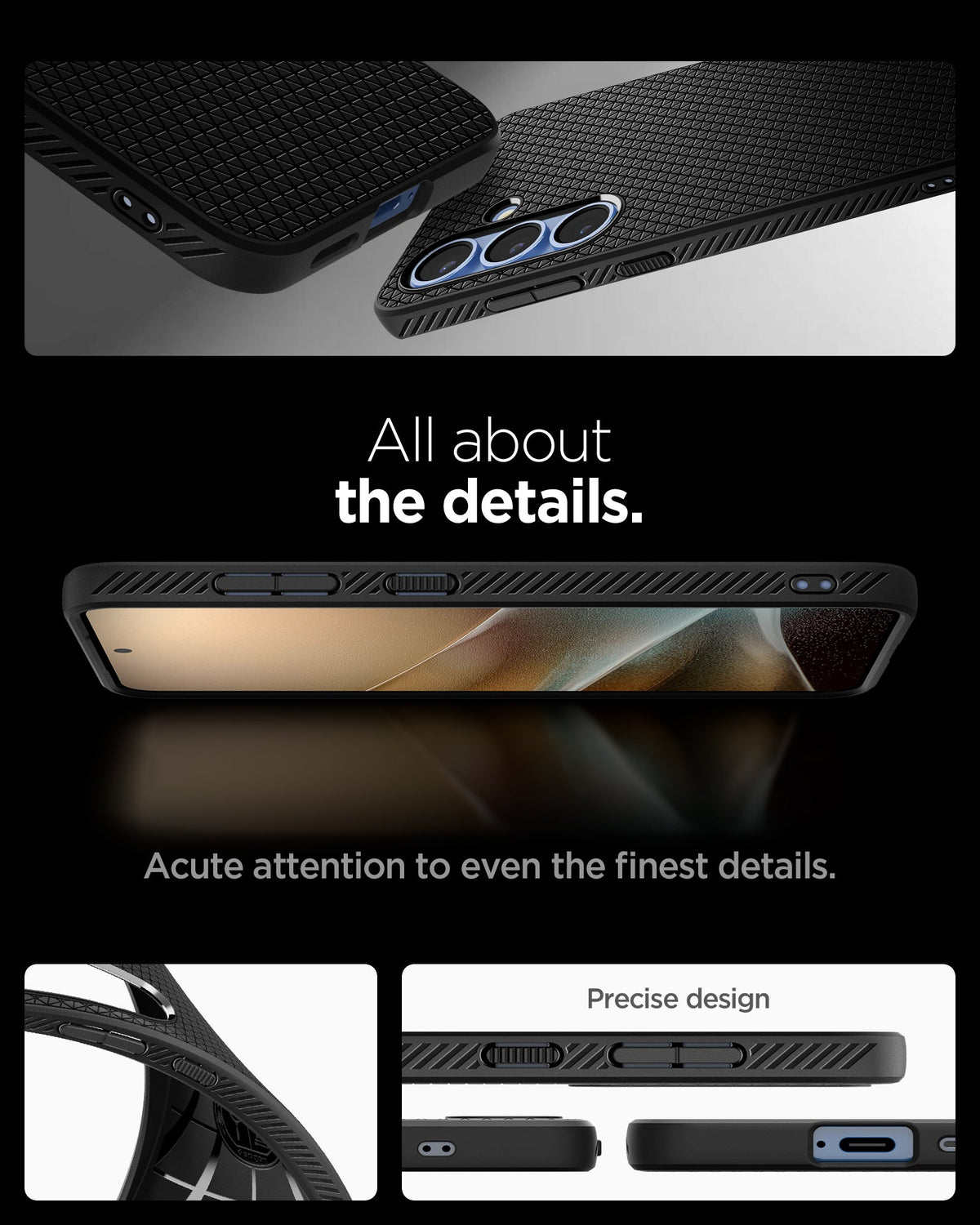 ACS09000 - Galaxy S25 Case Liquid Air in Matte Black showing the details. Acute attention to even the finest details. Precise design
