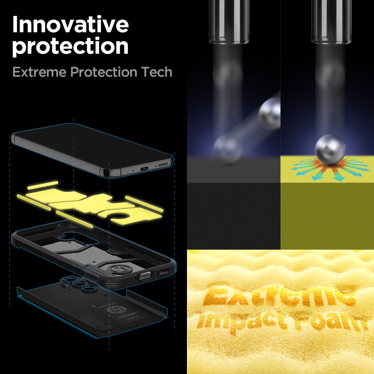 ACS05881 - Galaxy A54 5G Case Tough Armor in Black showing the innovative protection. Extreme Protection Tech