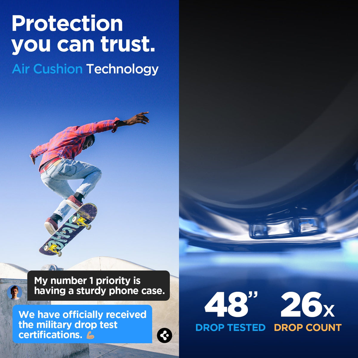 ACS05884 - Galaxy A54 5G Case Tough Armor in Metal Slate showing the protection you can trust. Air Cushion Technology. 48" drop tested | 26x drop count
