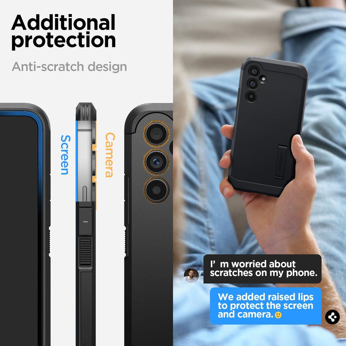 ACS05881 - Galaxy A54 5G Case Tough Armor in Black showing the additional protection. Anti scratch design