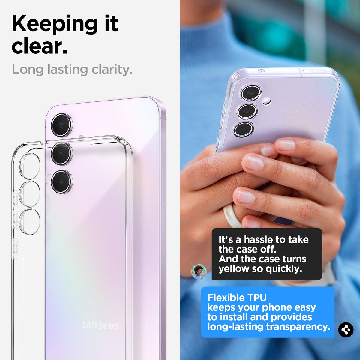 ACS07537 - Galaxy A55 5G Case Liquid Crystal in Crystal Clear keeping it clear. Long lasting clarity.