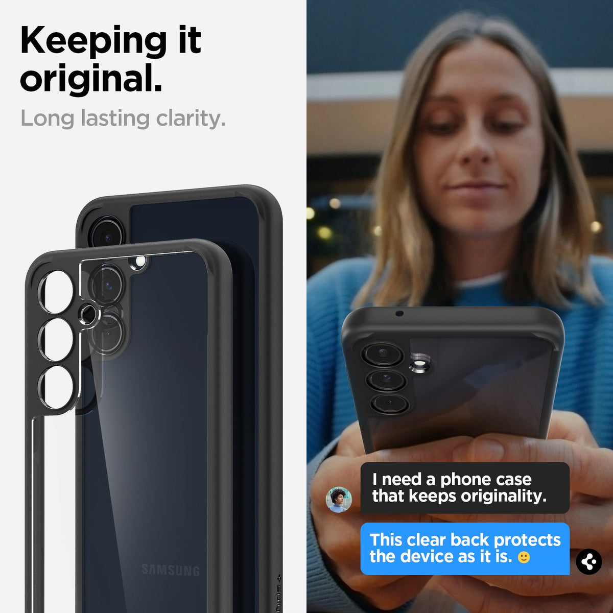 ACS07529 - Galaxy A55 5G Case Ultra Hybrid in Matte Black keeping it original. Long lasting clarity.