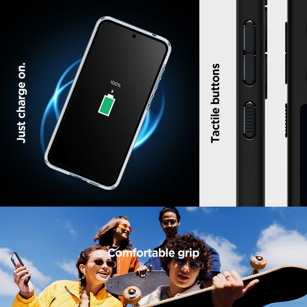 ACS07529 - Galaxy A55 5G Case Ultra Hybrid in Matte Black just charge on. Tactile buttons. Comfortable grip.