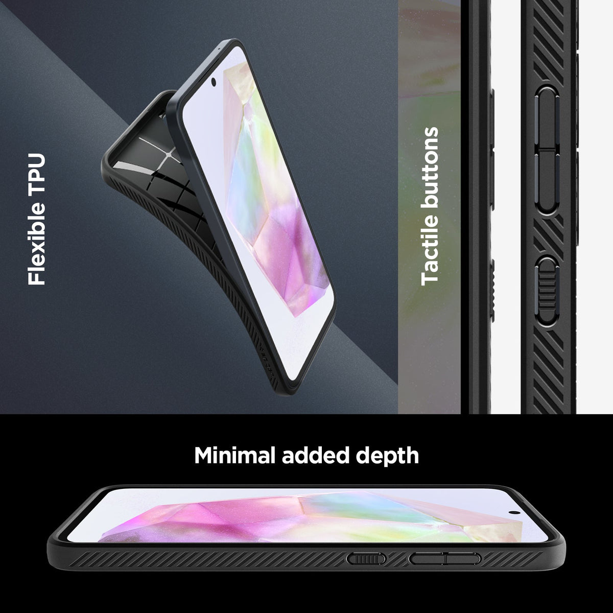 ACS07519 - Galaxy A35 5G Case Liquid Air in Matte Black flexible TPU, tactile buttons, Minimal added depth