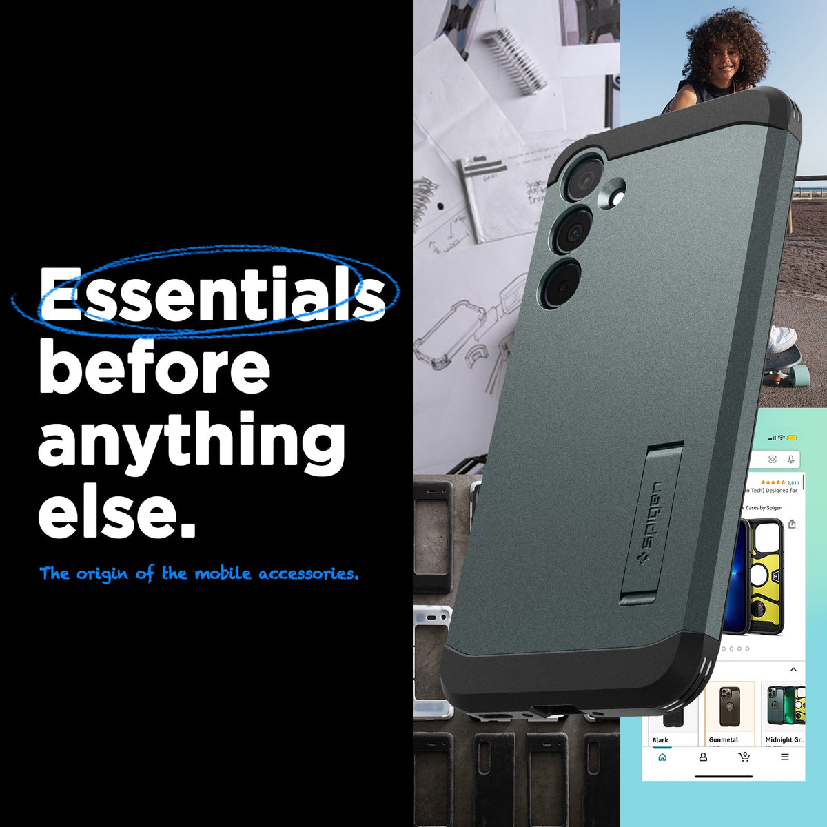 ACS07518 - Galaxy A35 5G Case Tough Armor in Abyss Green showing the back, partial side and bottom