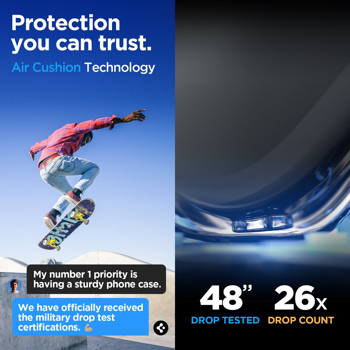 ACS07517 - Galaxy A35 5G Case Tough Armor in Black showing the protection you can trust. Air Cushion Technology. 48" drop tested | 26x drop count